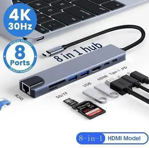 WRIARICH 8-Ports USB C Hub, Multiport USB C Dongle Adapter with 4K HDMI, USB-A 3.0&2.0 Ports,TF/SD Card Reader,USB-C,100W PD, Ethernet Compatible with MacBook Pro Air XPS and More Type C Devices WRIARICH 8-Ports USB C Hub, Multiport USB C Dongle Adapter with 4K HDMI, USB-A 3.0&2.0 Ports,TF/SD Card Reader,USB-C,100W PD, Ethernet Compatible with MacBook Pro Air XPS and More Type C Devices