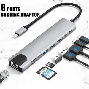 WRIARICH USB-C Hub 8 in 1 USB Hub Adapter Docking Station Dongle USB C Type-C Hub to Multi Port USB Speed 5Gbps TF/SD Card Reader ,USB2.0, 4K HDMI, USB-C, 100W PD, Ethernet, USB C Hub WRIARICH USB-C Hub 8 in 1 USB Hub Adapter Docking Station Dongle USB C Type-C Hub to Multi Port USB Speed 5Gbps TF/SD Card Reader ,USB2.0, 4K HDMI, USB-C, 100W PD, Ethernet, USB C Hub