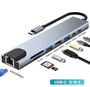 WRIARICH Aluminum 8 in 1 USB C Hub with 4K HDMI, USB 3.0, USB 2.0 ,USB-C, 100W PD, Ethernet, TF/SD Card Reader for PC/Laptops/MacBook Pro/Air/iMac/iPad and More Devices WRIARICH Aluminum 8 in 1 USB C Hub with 4K HDMI, USB 3.0, USB 2.0 ,USB-C, 100W PD, Ethernet, TF/SD Card Reader for PC/Laptops/MacBook Pro/Air/iMac/iPad and More Devices