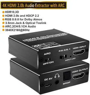 Aluminum Shell HDMI Audio Extractor Splitter, HDMI to HDMI + Optical Toslink SPDIF + 3.5mm Audio Jack HDMI Audio Support ARC Function, OZV8-1 Aluminum Shell HDMI Audio Extractor Splitter, HDMI to HDMI + Optical Toslink SPDIF + 3.5mm Audio Jack HDMI Audio Support ARC Function, OZV8-1