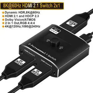 HDMI 2.1 Switch 8K, HDMI Switcher 2 in 1 Out, 2 Port 4K 120Hz HDMI Selector Hub Support 8K@60Hz 48Gbps for Xbox Series X PS4 Pro PS5 Roku UHD TV Monitor Projector(OZ8Q2) HDMI 2.1 Switch 8K, HDMI Switcher 2 in 1 Out, 2 Port 4K 120Hz HDMI Selector Hub Support 8K@60Hz 48Gbps for Xbox Series X PS4 Pro PS5 Roku UHD TV Monitor Projector(OZ8Q2)