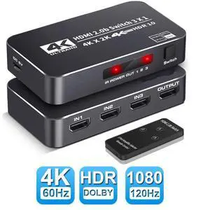 WRIARICH HDMI Switch, 4K 60Hz HDMI Splitter 3 in 1 Out, 3-Port HDMI Switcher Selector with Remote Control,Supports Full HD 4K HDR10 HDCP 2.2 3D Dolby DST Compatible with Fire Stick,HDTV,PS4 Game WRIARICH HDMI Switch, 4K 60Hz HDMI Splitter 3 in 1 Out, 3-Port HDMI Switcher Selector with Remote Control,Supports Full HD 4K HDR10 HDCP 2.2 3D Dolby DST Compatible with Fire Stick,HDTV,PS4 Game