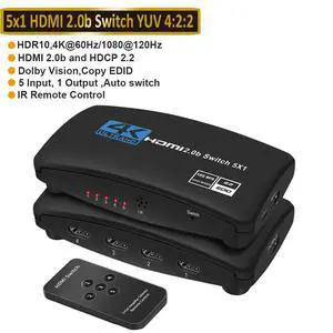 HDMI Switcher, 5x1 HDMI Selector 5 In 1 Out with IR Wireless Remote Control for Fire Stick, Xbox, PS3/4, Roku, Apple TV and DVD Players ect Support 4K*2K(3840*2160) 3D Ultra HD - OZQ3-5 HDMI Switcher, 5x1 HDMI Selector 5 In 1 Out with IR Wireless Remote Control for Fire Stick, Xbox, PS3/4, Roku, Apple TV and DVD Players ect Support 4K*2K(3840*2160) 3D Ultra HD - OZQ3-5