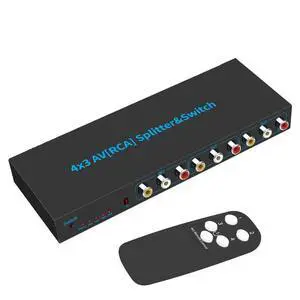 4 Way AV RCA Switch, 4 in 3 Out Composite Video L/R Audio Switcher Selector Box for DVD Player, SNES, N64, PS2/3 Game Consoles 4 Way AV RCA Switch, 4 in 3 Out Composite Video L/R Audio Switcher Selector Box for DVD Player, SNES, N64, PS2/3 Game Consoles