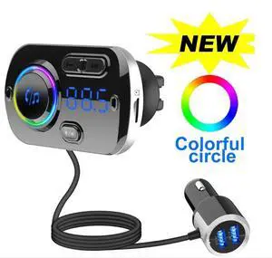 Bluetooth FM Transmitter for Car, BT V5.0 Radio Adapter, QC3.0 Dual USB Ports Charger, Hands-Free Call Kit, LED Backlit, Siri Google Assistant, Support TF Card Bluetooth FM Transmitter for Car, BT V5.0 Radio Adapter, QC3.0 Dual USB Ports Charger, Hands-Free Call Kit, LED Backlit, Siri Google Assistant, Support TF Card