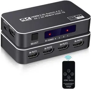 HDMI Switch 4K@60Hz, 4 Port HDMI 2.0 Switcher Selector 4 in 1 Out HDMI Switch with IR Remote Control, Supports 4K HDR10 HDCP 2.2 3D Dolby for Nintendo Switch,Xbox PS5/PS4,Fire Stick and More - OZQ5 HDMI Switch 4K@60Hz, 4 Port HDMI 2.0 Switcher Selector 4 in 1 Out HDMI Switch with IR Remote Control, Supports 4K HDR10 HDCP 2.2 3D Dolby for Nintendo Switch,Xbox PS5/PS4,Fire Stick and More - OZQ5