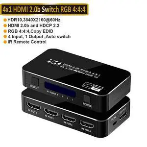 4K@60Hz 4 Port HDMI Switch, 4 in 1 Out HDMI Switcher Selector Support HDR & HDCP 2.2 & Full 3D with IR Remote Control for Nintendo Switch,Xbox PS5/PS4,Fire Stick,Roku,Apple TV 4K@60Hz 4 Port HDMI Switch, 4 in 1 Out HDMI Switcher Selector Support HDR & HDCP 2.2 & Full 3D with IR Remote Control for Nintendo Switch,Xbox PS5/PS4,Fire Stick,Roku,Apple TV