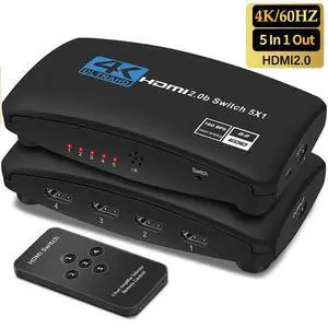 HDMI Switch, 4K 60Hz HDMI Splitter 5 in 1 Out, 5-Port HDMI Switcher Selector with Remote Control,Supports Full HD 4K HDR10 HDCP 2.2 3D Dolby DST Compatible with Fire Stick,HDTV,PS4 Game - OZQ3-5 HDMI Switch, 4K 60Hz HDMI Splitter 5 in 1 Out, 5-Port HDMI Switcher Selector with Remote Control,Supports Full HD 4K HDR10 HDCP 2.2 3D Dolby DST Compatible with Fire Stick,HDTV,PS4 Game - OZQ3-5
