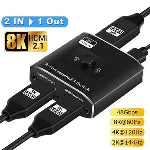8K HDMI 2.1 Switch, Ultra HD 4K@120Hz 2 in 1 Out, Support High Speed 48Gbps 8K@60Hz for PS4/PS5, Xbox Series X (OZ8Q2) 8K HDMI 2.1 Switch, Ultra HD 4K@120Hz 2 in 1 Out, Support High Speed 48Gbps 8K@60Hz for PS4/PS5, Xbox Series X (OZ8Q2)