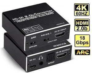Aluminum Shell 4K 60Hz HDMI Audio Extractor, 4K@60Hz HDMI to HDMI + Optical Toslink SPDIF + 3.5mm Audio Output, HDMI Audio Converter Adapter Embedder Support 1080P 3D Suit for Fire Stick, Xbox,Laptop Aluminum Shell 4K 60Hz HDMI Audio Extractor, 4K@60Hz HDMI to HDMI + Optical Toslink SPDIF + 3.5mm Audio Output, HDMI Audio Converter Adapter Embedder Support 1080P 3D Suit for Fire Stick, Xbox,Laptop