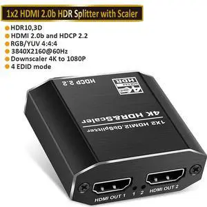 HDMI Splitter 1 in 2 Out with 4 kinds of EDID mode- 4K Ver HDMI2.0 HDCP2.2, Powered HDMI Splitter Supports HDCP2.2, HDMI2.0b, EDID, 3D, RGB 4:4:4 for Xbox PS4 PS3 Fire Stick Roku Blu-Ray Player TV HDMI Splitter 1 in 2 Out with 4 kinds of EDID mode- 4K Ver HDMI2.0 HDCP2.2, Powered HDMI Splitter Supports HDCP2.2, HDMI2.0b, EDID, 3D, RGB 4:4:4 for Xbox PS4 PS3 Fire Stick Roku Blu-Ray Player TV