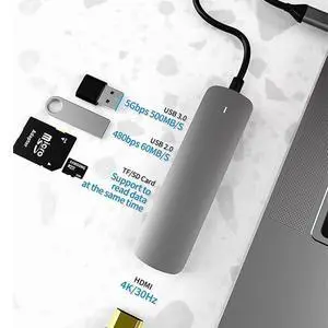 USB C Hub 5 in 1 Type-C Adapter Multiport (USB 3.0/2.0+SD/TF Card Reader+4K HDMI) Compatible for MacBook Pro/iPad Pro/HW MateBook/Chromebook and Other Type C Devices USB C Hub 5 in 1 Type-C Adapter Multiport (USB 3.0/2.0+SD/TF Card Reader+4K HDMI) Compatible for MacBook Pro/iPad Pro/HW MateBook/Chromebook and Other Type C Devices
