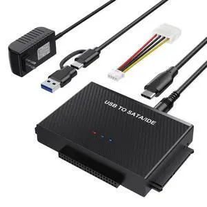 WRIARICH SATA IDE to USB C Hard Drive Adapter with Power, IDE to SATA Adapter External Hard Disk Reader for 2.5/3.5 inch IDE WRIARICH SATA IDE to USB C Hard Drive Adapter with Power, IDE to SATA Adapter External Hard Disk Reader for 2.5/3.5 inch IDE