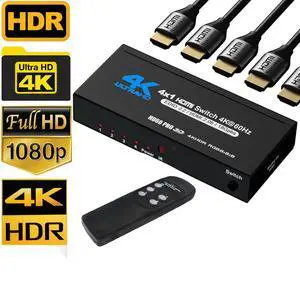 4K HDR HDMI Switch, 4 Ports 4K 60Hz HDMI 2.0 Switcher Selector with IR Wireless Remote, Supports UltraHD Dolby Vision, High Speed(Max to 18.5Gbps), HDR10, HDCP 2.2 & 3D 4K HDR HDMI Switch, 4 Ports 4K 60Hz HDMI 2.0 Switcher Selector with IR Wireless Remote, Supports UltraHD Dolby Vision, High Speed(Max to 18.5Gbps), HDR10, HDCP 2.2 & 3D