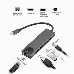 Notebook Smartphone Expansion Converter 5 in 1 USB 3.1 Type-C HUB Converter Splitter 4K HDMI-compatible 2 USB3.0 PD RJ45 Adapter Notebook Smartphone Expansion Converter 5 in 1 USB 3.1 Type-C HUB Converter Splitter 4K HDMI-compatible 2 USB3.0 PD RJ45 Adapter