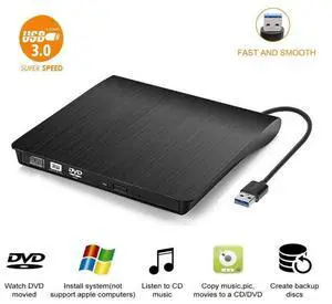 WRIARICH USB 3.0 External CD Drive Portable CD DVD +/-RW Drive Slim DVD/CD ROM Rewriter Burner Writer Compatible with Laptop Desktop PC Windows Linux OS Apple Mac (Black) WRIARICH USB 3.0 External CD Drive Portable CD DVD +/-RW Drive Slim DVD/CD ROM Rewriter Burner Writer Compatible with Laptop Desktop PC Windows Linux OS Apple Mac (Black)