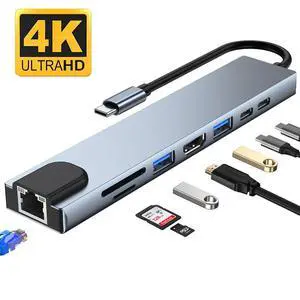 USB C Hub 8 in 1 Multi-Function Hub with USB C to 4K HDMI, RJ45 Ethernet Port, USB3.0/2.0 ports, SD/TF Card Reader, 87W PD, Type-C Port for iPad Air 2020, MacBook Pro 13/15 USB C Hub 8 in 1 Multi-Function Hub with USB C to 4K HDMI, RJ45 Ethernet Port, USB3.0/2.0 ports, SD/TF Card Reader, 87W PD, Type-C Port for iPad Air 2020, MacBook Pro 13/15