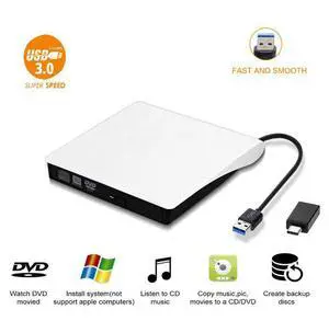 WRIARICH External CD Drive, USB 3.0 Portable CD DVD +/-RW Drive with OTG type adapter DVD/CD ROM Rewriter Burner Writer Compatible with Laptop Desktop PC Windows Mac Pro MacBook-White WRIARICH External CD Drive, USB 3.0 Portable CD DVD +/-RW Drive with OTG type adapter DVD/CD ROM Rewriter Burner Writer Compatible with Laptop Desktop PC Windows Mac Pro MacBook-White