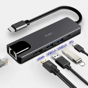 USB C Hub HDMI Adapter for MacBook Pro 2019/2018/2017, 5 in 1 Dongle USB-C to 4K HDMI, 1000Mbps Ethernet Port, 100W Power Delivery and 2 Ports USB 3.0 (Space Gray) USB C Hub HDMI Adapter for MacBook Pro 2019/2018/2017, 5 in 1 Dongle USB-C to 4K HDMI, 1000Mbps Ethernet Port, 100W Power Delivery and 2 Ports USB 3.0 (Space Gray)
