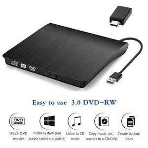 External CD DVD Drive USB 3.0 Type-C Portable DVD/CD ROM +/-RW Drive Burner Rewriter for Windows Linux Mac Laptop Desktop, MacBook Pro/ Air, iMac -Black External CD DVD Drive USB 3.0 Type-C Portable DVD/CD ROM +/-RW Drive Burner Rewriter for Windows Linux Mac Laptop Desktop, MacBook Pro/ Air, iMac -Black