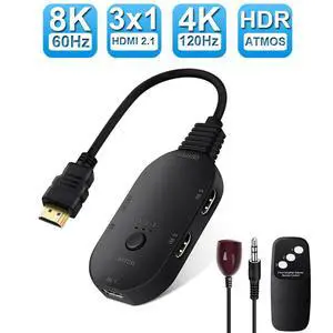 8K HDMI Switch 3 in 1 Out HDMI Splitter, HDMI Switch with Remote Supports HDR CEC 3D HDCP2.3 HDMI 3 Port Box Hub 8K 60Hz, Compatible with PS5 PS4 Xbox Fire Stick PC 8K HDMI Switch 3 in 1 Out HDMI Splitter, HDMI Switch with Remote Supports HDR CEC 3D HDCP2.3 HDMI 3 Port Box Hub 8K 60Hz, Compatible with PS5 PS4 Xbox Fire Stick PC