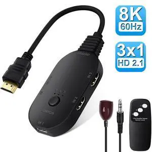8K@60Hz HDMI Switch, ESTONE HDMI Switch 3 in 1 Out, 3-Port HDMI Switcher Selector with Remote Control, Supports 8K, 3D, HDCP2.3, HDMI2.1, HDR, for Fire Stick, HDTV, PS4/5, Game Consoles, PC 8K@60Hz HDMI Switch, ESTONE HDMI Switch 3 in 1 Out, 3-Port HDMI Switcher Selector with Remote Control, Supports 8K, 3D, HDCP2.3, HDMI2.1, HDR, for Fire Stick, HDTV, PS4/5, Game Consoles, PC