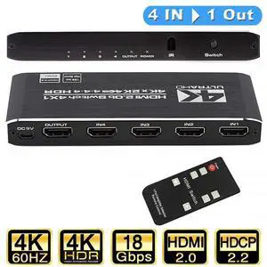4k HDR HDMI Switch with IR Remote Control, 4 Ports HDMI 2.0 Switcher Selector , Support HDCP 2.2 YUV444/RGB888 HDR10, HDMI Splitter for PS4 Xbox Apple TV Fire Stick 4k HDR HDMI Switch with IR Remote Control, 4 Ports HDMI 2.0 Switcher Selector , Support HDCP 2.2 YUV444/RGB888 HDR10, HDMI Splitter for PS4 Xbox Apple TV Fire Stick