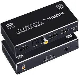 HDMI Splitter 1 in 2 Out, 4K HDMI Splitter for Dual Monitors Duplicate/Mirror Only, 1x2 HDMI Splitter with audio extractor, 3.5mm, Coaxial & Optical SPDIF Audio Out HDMI Splitter 1 in 2 Out, 4K HDMI Splitter for Dual Monitors Duplicate/Mirror Only, 1x2 HDMI Splitter with audio extractor, 3.5mm, Coaxial & Optical SPDIF Audio Out