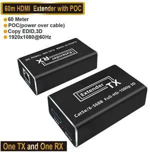 WRIARICH HDMI RJ45 Extender Over Cat5e/6 up to 1080P@60Hz 196ft/60m, POC HDMI Supports Laptop DVD PS3/4 HD Box, Gaming, Video Production and More WRIARICH HDMI RJ45 Extender Over Cat5e/6 up to 1080P@60Hz 196ft/60m, POC HDMI Supports Laptop DVD PS3/4 HD Box, Gaming, Video Production and More