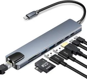 USB C Hub Adapter, 8-in-1 USB C Adapter,with 4K USB C to HDMI,SD/TF Card Reader and Ethernet,2 USB 3.0 Ports,87W Power Delivery, Type-C Port for MacBook Pro, iPad Pro 2019/2018, Pixelbook, XPS USB C Hub Adapter, 8-in-1 USB C Adapter,with 4K USB C to HDMI,SD/TF Card Reader and Ethernet,2 USB 3.0 Ports,87W Power Delivery, Type-C Port for MacBook Pro, iPad Pro 2019/2018, Pixelbook, XPS