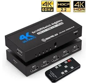 HDMI Switch 5 Ports (5 x 1) 4K 60Hz HDMI 2.0 Switcher with IR Remote Control Support HDR & HDCP 2.2 & 3D &Full HD 1080P, Compatible for PS3/PS4, Xbox 360/One, HDTV, Blu-Ray Player, OZQ3-4 HDMI Switch 5 Ports (5 x 1) 4K 60Hz HDMI 2.0 Switcher with IR Remote Control Support HDR & HDCP 2.2 & 3D &Full HD 1080P, Compatible for PS3/PS4, Xbox 360/One, HDTV, Blu-Ray Player, OZQ3-4