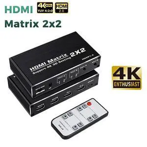 2 in 2 Out HDMI Matrix,4K@60Hz 2x2 HDMI Matrix Switch with IR Remote Control, Support HDMI 2.0b, HDCP1.4, HDR, Ultra HD 4K, 3D (OZJ3) 2 in 2 Out HDMI Matrix,4K@60Hz 2x2 HDMI Matrix Switch with IR Remote Control, Support HDMI 2.0b, HDCP1.4, HDR, Ultra HD 4K, 3D (OZJ3)
