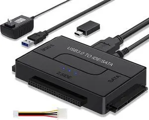 SATA IDE to USB 3.0 Hard Drive Adapter with Power, IDE to SATA Adapter External Hard Disk Reader for 2.5/3.5 inch IDE SATA IDE to USB 3.0 Hard Drive Adapter with Power, IDE to SATA Adapter External Hard Disk Reader for 2.5/3.5 inch IDE