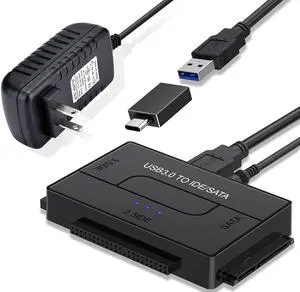 USB 3.0 to SATA or IDE Adapter, Hard Drive Adapter Cable Universal for 2.5/3.5 inch SATA HDD/SSD & IDE HDD with 12V/2A Power Adapter USB 3.0 to SATA or IDE Adapter, Hard Drive Adapter Cable Universal for 2.5/3.5 inch SATA HDD/SSD & IDE HDD with 12V/2A Power Adapter