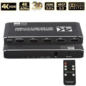 HDMI Switch 4k@60HZ, 4 in 1 Out HDMI Switcher Selector with IR Remote Control, HDMI 4 Port Box Hub Support HDCP 2.2 YUV444/RGB888 HDR10 for PS4/Xbox One/Fire TV/Apple TV/Sky Box/STB/DVD/Roku HDMI Switch 4k@60HZ, 4 in 1 Out HDMI Switcher Selector with IR Remote Control, HDMI 4 Port Box Hub Support HDCP 2.2 YUV444/RGB888 HDR10 for PS4/Xbox One/Fire TV/Apple TV/Sky Box/STB/DVD/Roku