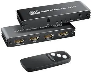 3 Ports 8K HDMI 2.1 Switch 3 in 1 Out 8K@60Hz 4K@120Hz HDMI Switcher Selector with Remote Support Auto-Switching 48Gbps HDR 10+ Dolby Vision/Atmos HDCP 2.3 CEC 3 Ports 8K HDMI 2.1 Switch 3 in 1 Out 8K@60Hz 4K@120Hz HDMI Switcher Selector with Remote Support Auto-Switching 48Gbps HDR 10+ Dolby Vision/Atmos HDCP 2.3 CEC