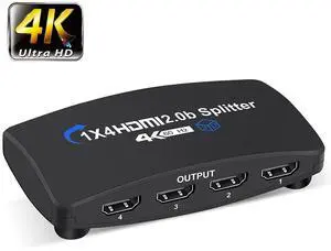 WRIARICH 4K@60Hz HDMI Splitter 1 in 4 Out, 4 Way HDMI Splitter for Four Monitors, 1x4 HDMI2.0 Splitter Video Distributor Mirror Only, Support 3D, HDCP2.2, HDR, 4K@60Hz, RGB 8:8:8 WRIARICH 4K@60Hz HDMI Splitter 1 in 4 Out, 4 Way HDMI Splitter for Four Monitors, 1x4 HDMI2.0 Splitter Video Distributor Mirror Only, Support 3D, HDCP2.2, HDR, 4K@60Hz, RGB 8:8:8