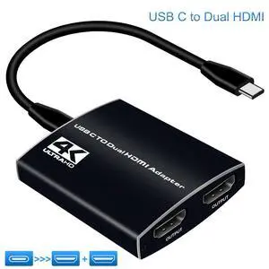 USB C to Dual HDMI Adapter, Type C to HDMI Dual Monitor Converter 4K@60Hz with Power Delivery, 3.5mm Audio Jack, Compatible with MacBook Pro/Air,Nintendo Switch,Dell XPS 13/15,HP,More USB C Device USB C to Dual HDMI Adapter, Type C to HDMI Dual Monitor Converter 4K@60Hz with Power Delivery, 3.5mm Audio Jack, Compatible with MacBook Pro/Air,Nintendo Switch,Dell XPS 13/15,HP,More USB C Device