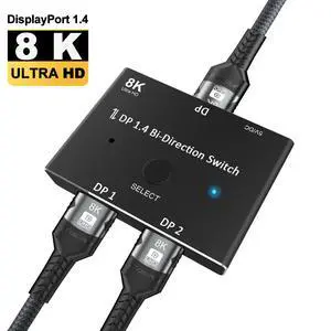 WRIARICH DisplayPort 8K DP 1.4 2In 1Out 1In 2Out Switch Bi-Direction 8K@60Hz 4K@120Hz Splitter Converter for Multiple Source and displays WRIARICH DisplayPort 8K DP 1.4 2In 1Out 1In 2Out Switch Bi-Direction 8K@60Hz 4K@120Hz Splitter Converter for Multiple Source and displays