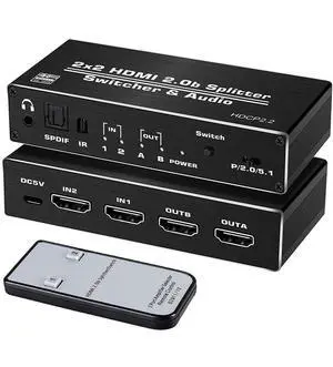 WRIARICH 4K HDMI Switcher Splitter with Optical & 3.5mm AUX Audio Audio Extractor Out, 2x2 HDMI Switcher Audio Extractor Support 4K@60Hz, 1080P@120Hz, HDCP 2.2, HDMI2.0b, 4K@60HZ, RGB4:2:2, 4K HDR WRIARICH 4K HDMI Switcher Splitter with Optical & 3.5mm AUX Audio Audio Extractor Out, 2x2 HDMI Switcher Audio Extractor Support 4K@60Hz, 1080P@120Hz, HDCP 2.2, HDMI2.0b, 4K@60HZ, RGB4:2:2, 4K HDR