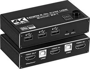 4K@60Hz 2k@120Hz USB HDMI 2.0 KVM Switch with 3USB port 2 in 1 Out, 2 Port KVM Switch for 2 Computers 1 Monitor, 2 PCs Share 1 Monitor AND 3USB Devices, Keyboard, Mouse, Printer for Mac, Windows 4K@60Hz 2k@120Hz USB HDMI 2.0 KVM Switch with 3USB port 2 in 1 Out, 2 Port KVM Switch for 2 Computers 1 Monitor, 2 PCs Share 1 Monitor AND 3USB Devices, Keyboard, Mouse, Printer for Mac, Windows