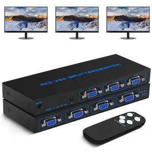 4 in 3 Out VGA Switch Monitors Splitter Box with Remote for VGA/SVGA 4 Port Video Box (4X3 VGA Switch Splitter) 4 in 3 Out VGA Switch Monitors Splitter Box with Remote for VGA/SVGA 4 Port Video Box (4X3 VGA Switch Splitter)