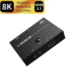 HDMI 2.1 Switcher Bi-Direction 2 in 1/ 1 in 2 8K@60Hz 4K@120Hz Ultra HD KVM Switcher Adapter for PS4/5 TV Box HDTV Xbox Projector HDMI 2.1 Switcher Bi-Direction 2 in 1/ 1 in 2 8K@60Hz 4K@120Hz Ultra HD KVM Switcher Adapter for PS4/5 TV Box HDTV Xbox Projector