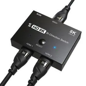 Ultra HD 8K Switcher HDMI-Compatible 2.1 Bi-Direction Switch Splitter 2 in 1 Out/ 1 in 2 out 8K@60Hz 4K@120Hz High Speed 48Gbps Switch Adapter Ultra HD 8K Switcher HDMI-Compatible 2.1 Bi-Direction Switch Splitter 2 in 1 Out/ 1 in 2 out 8K@60Hz 4K@120Hz High Speed 48Gbps Switch Adapter