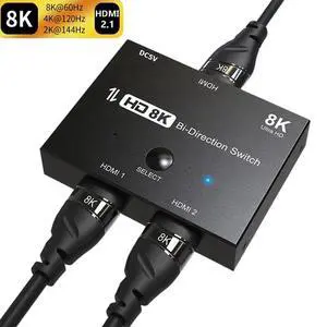 Bi-Direction HDMI-compatible 2.1 Switch Ultra HD 8K@60Hz 4K@120Hz Switcher Splitter With switch button Bi-Direction HDMI-compatible 2.1 Switch Ultra HD 8K@60Hz 4K@120Hz Switcher Splitter With switch button