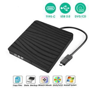 External CD DVD Drive USB 3.0 Type C Optical Drive Portable CD DVD Drive Slim DVD/CD ROM Compatible for Laptop Desktop PC Windows Linux OS MacBook (Black) External CD DVD Drive USB 3.0 Type C Optical Drive Portable CD DVD Drive Slim DVD/CD ROM Compatible for Laptop Desktop PC Windows Linux OS MacBook (Black)
