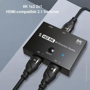 Switcher HDMI-compatible 2.1 Bi-Direction 2 in 1 out, 1 in 2 Out Ultra speed 48Gbps 8K@60Hz 4K@120Hz Switch adapter With switch button For HDTV Projector Switcher HDMI-compatible 2.1 Bi-Direction 2 in 1 out, 1 in 2 Out Ultra speed 48Gbps 8K@60Hz 4K@120Hz Switch adapter With switch button For HDTV Projector