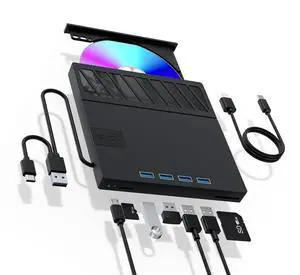 WRIARICH 7-IN-1 External CD DVD Drive with USB 3.0/2.0 and SD/TF Card Slot, Portable CD/DVD ROM +/-RW Disk Player Burner Reader Writer Adapter for Laptop PC Windows, Mac, Linux WRIARICH 7-IN-1 External CD DVD Drive with USB 3.0/2.0 and SD/TF Card Slot, Portable CD/DVD ROM +/-RW Disk Player Burner Reader Writer Adapter for Laptop PC Windows, Mac, Linux