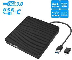 External CD/DVD Drive USB 3.0/Type C Portable High Speed Data Transfer CD/DVD-RW Drive/Writer/Rewriter/Player for MacBook Pro Laptop/Desktops Win 7/8.1/10 and Linux OS (Black) External CD/DVD Drive USB 3.0/Type C Portable High Speed Data Transfer CD/DVD-RW Drive/Writer/Rewriter/Player for MacBook Pro Laptop/Desktops Win 7/8.1/10 and Linux OS (Black)