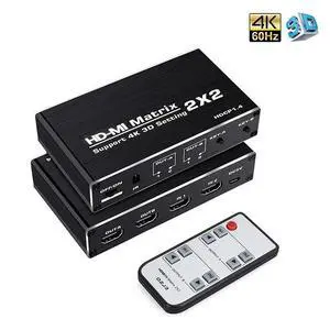 WRIARICH 4K@60Hz HDMI Matrix Switch 2 X 2 Switcher 18G UltraHD Supports Up to 4K @ 60Hz & 1080P IR HDCP 1.4- Remote Control (OZJ3) WRIARICH 4K@60Hz HDMI Matrix Switch 2 X 2 Switcher 18G UltraHD Supports Up to 4K @ 60Hz & 1080P IR HDCP 1.4- Remote Control (OZJ3)